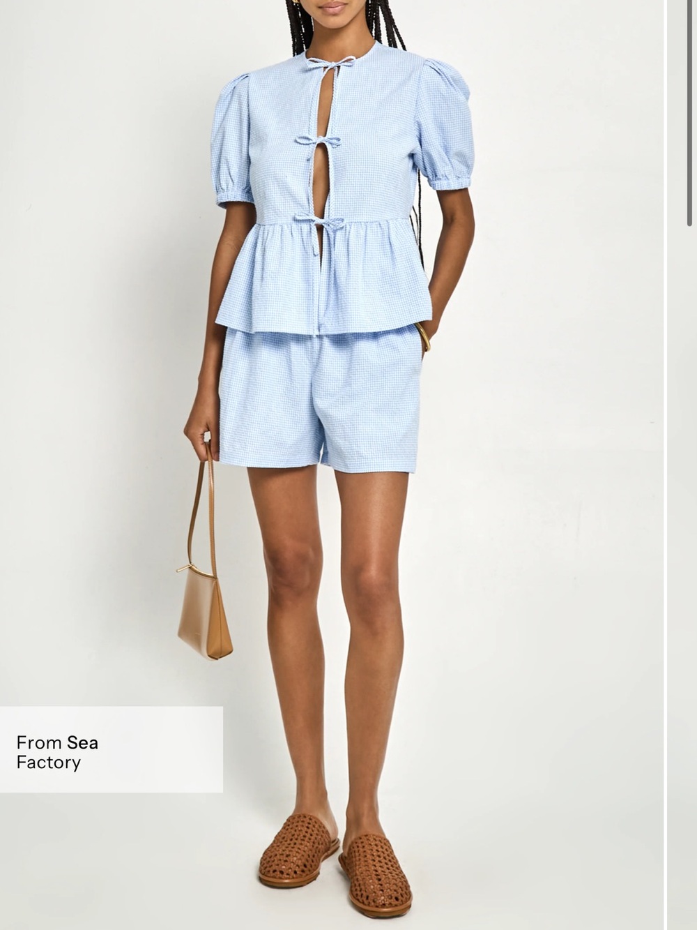 NWT Few Moda Una Set size XS Blue white gingham plaid shorts tie front top Kourt